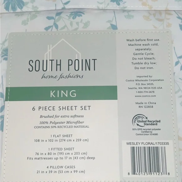 King 6 Piece Sheet Set - Floral White - Picture 2 of 7